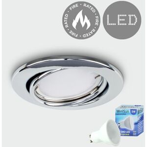 Valuelights - Fire Rated Tiltable GU10 Recessed Ceiling Downlight Spotlight - Chrome - Warm White Bulb