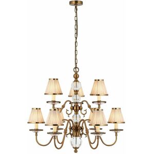 LOOPS Flemish Ceiling Pendant Chandelier Antique Brass & Beige Shades 9 Lamp Light