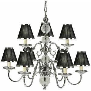 LOOPS Flemish Ceiling Pendant Chandelier Polished Nickel & Black Shades 9 Lamp Light