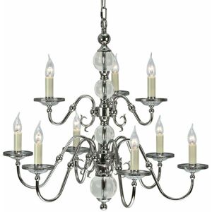 LOOPS Flemish Ceiling Pendant Chandelier Polished Nickel & Crystal Curved 9 Lamp Light