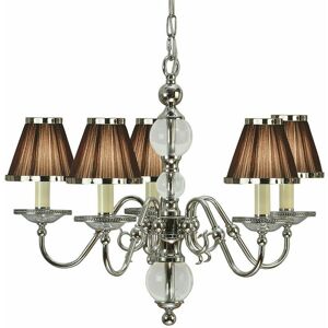 LOOPS Flemish Ceiling Pendant Chandelier Polished Nickel & White Shades 9 Lamp Light