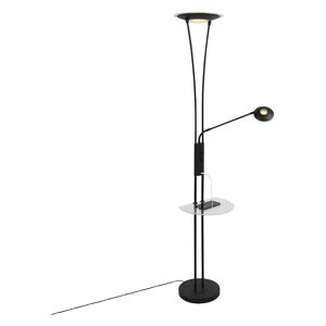 QAZQA Floor lamp black with reading arm incl. led and usb port - Seville - Black