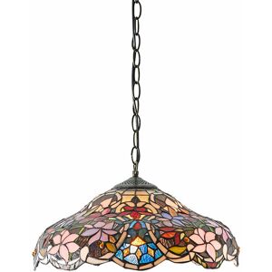 LOOPS Floral Tiffany Glass Design Ceiling Pendant Light - Dark Bronze Effect Fitting
