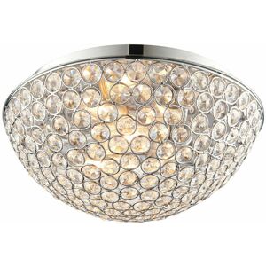 LOOPS Flush Bathroom Ceiling Light Crystal Bead Dome Shade IP44 Round Lamp Bulb Holder