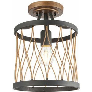 Loops - Flush Ceiling Mount Light Black & Bronze Round Rustic Vintage Metal Wire Lamp