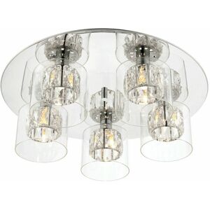 LOOPS Flush Ceiling Mount Light Chrome Crystal Chandelier Round Modern Bulb Pendant