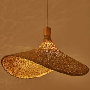 DENUOTOP French Country Straw Hat Diy Hand-woven Natural Bamboo Living Room Chandelier Ceiling Hanging Lamp Shade E27 Screw Pendant Lamp for Dining Room
