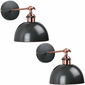 First Choice Lighting - Set of 2 Galley Style Wall Lamp in Industrial Nickel Painted Finish with Antique Copper Detail - Industrial nickel plate with