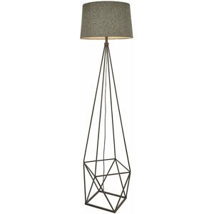 LOOPS Geometric Cage Floor Lamp Aged Copper & Grey Fabric Shade 1750mm Tall Standing