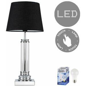 VALUELIGHTS Glass Column Touch Table Lamp Small Tapered Shade & led Bulb - Black