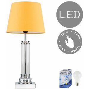 Valuelights - Glass Column Touch Table Lamp Small Tapered Shade & led Bulb - Mustard