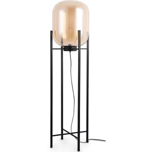 PRIVATEFLOOR Design Floor Lamp - Living Room Lamp - Grau Amber Glass, Iron - Amber