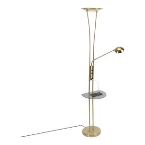 QAZQA Gold floor lamp with reading arm incl. led and usb port - Seville - Gold/Messing