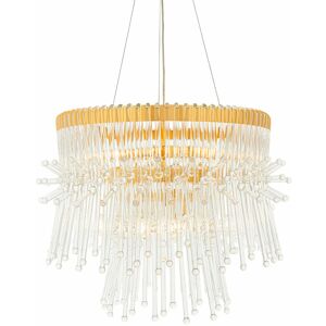 LOOPS Gold Plated Ceiling Chandelier - Glass Detailing - 9 Bulb Pendant Light Fitting