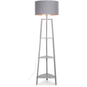 VALUELIGHTS Wooden Floor Lamp Shelving Unit Storage Light Large Shade - No Bulb Grey/Copper