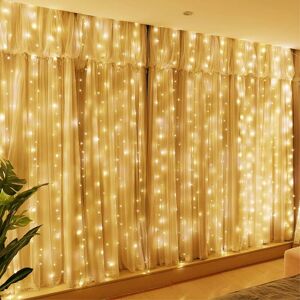 GROOFOO 300LED String Light Curtain Warm White Light Curtain 3mx3m 8 usb Lighting Modes Remote Control String Light with Timer for Christmas, Wedding,