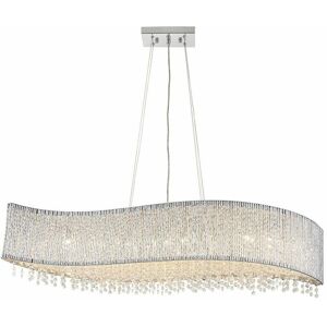 LOOPS Hanging Ceiling Linear Pendant Light Chrome & K9 Crystal Stunning Feature Lamp