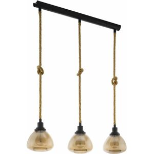 Loops - Hanging Ceiling Pendant Light Amber Glass & Rope 3 Bulb E27 Kitchen Island