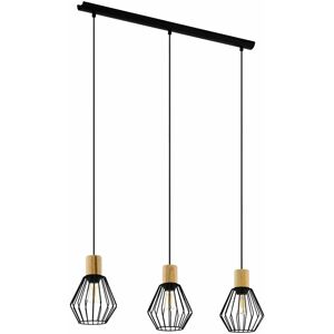 LOOPS Hanging Ceiling Pendant Light Black Cage & Wood 3x E27 Bulb Kitchen Feature