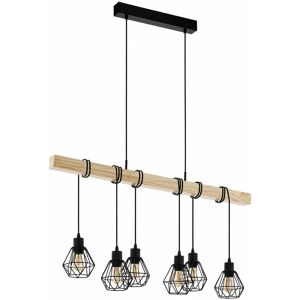 LOOPS Hanging Ceiling Pendant Light Black Cage & Wood 6x E27 Kitchen Island Lamp
