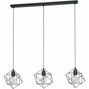 LOOPS Hanging Ceiling Pendant Light Black Cube Frame 3x E27 Geometric Kitchen Island