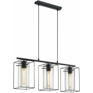 Loops - Hanging Ceiling Pendant Light Black Frame & Smoked Glass 3 Bulb Kitchen Lamp