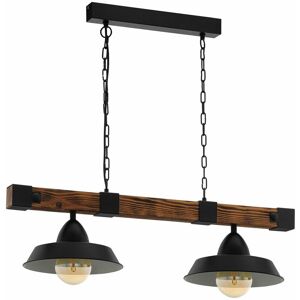 LOOPS Hanging Ceiling Pendant Light Black & Rustic Wood 2 Bulb Kitchen Island Dining