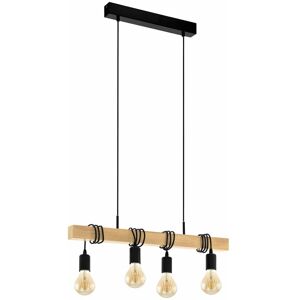 LOOPS Hanging Ceiling Pendant Light Black & Wood 4x E27 Kitchen Island Multi Lamp