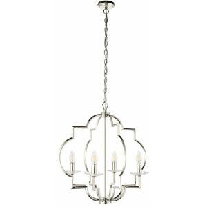 LOOPS Hanging Ceiling Pendant Light Polished Nickel & Crystal 4 Bulb Classic Feature