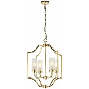 Loops - Hanging Ceiling Pendant Light Satin Brass & Frosted Glass 4 Bulb Classic Feature