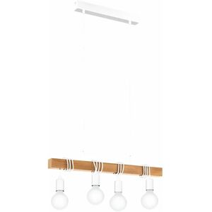 LOOPS Hanging Ceiling Pendant Light White & Wood 4x E27 Kitchen Island Multi Lamp