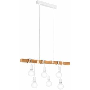 LOOPS Hanging Ceiling Pendant Light White & Wood 6x E27 Kitchen Island Multi Lamp