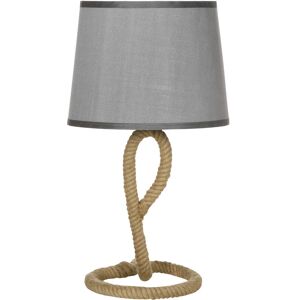 Homcom - Nautical Table Lamp w/ Rope Base, Desk Fabric Light, Bedroom Living room - Grey