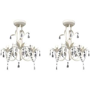 Crystal Pendant Ceiling Lamp Chandeliers 2 pcs Elegant White VD21059 - Hommoo