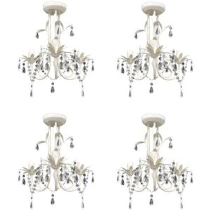 Crystal Pendant Ceiling Lamp Chandeliers 4 pcs Elegant White VD21060 - Hommoo