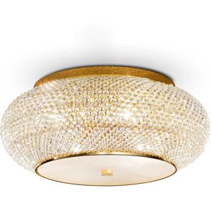 Pasha' - 10 Light Ceiling Flush Light Gold with Crystals, E14 - Ideal Lux