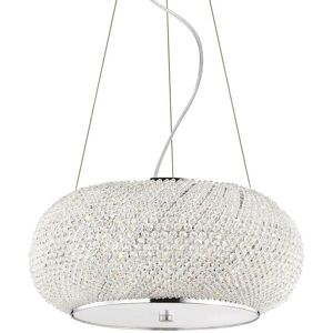 Pasha' - 6 Light Ceiling Pendant Chrome with Crystals, E14 - Ideal Lux