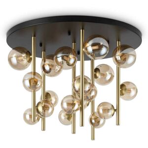 Perlage 18 Light Globe Ceiling Light Brass, Amber Glass Shade - Ideal Lux