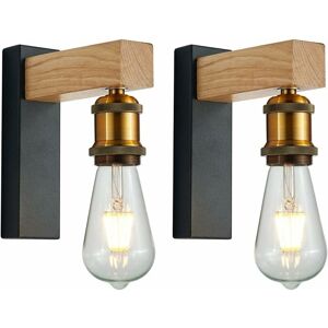 Indoor Wall Light, Martll Wooden Wall Light E27 Vintage Retro Indoor Wall Light for Hallway Country House Bedroom Living Room (Set of 2) - Rhafayre