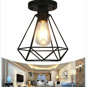 GOECO Industrial ceiling lamp retro in metal cage black iron, vintage industrial ceiling light, E27 Lighting suspension for entrance, porch, corridor,