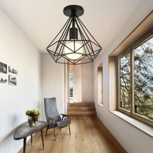 AXHUP Industrial Ceiling Lighting Fitting Vintage Retro Metal Chandelier Antique Ceiling Lamp with Ø25cm Diamond Shape Lampshade E27 (Black)