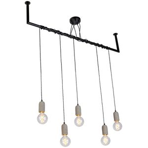 QAZQA Industrial hanging lamp black with concrete 5-light - Cavoba - Grey