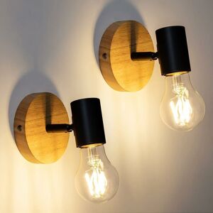 GOECO 2 Pieces Vintage Wood Indoor Wall Sconce Wall Lamp For Bedroom, Living Room, Hallway, Entrance E27 Base