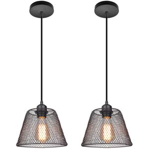 Wottes - Industrial Pendant Light Metal Cage Ceiling Hanging Light for Bedroom Bar Black 2Pcs