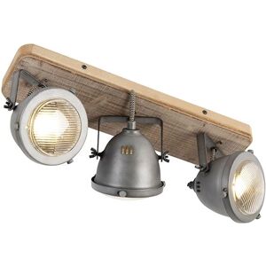 QAZQA Industrial spot steel with wood tiltable 3-light - Emado - Grey