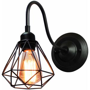 WOTTES Industrial Wall Lamp Metal Geometric Cage Wall Lights Indoor Black Sconce