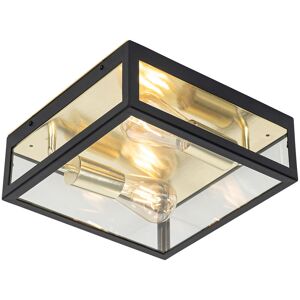 QAZQA Industrial outdoor ceiling lamp black with gold 2-light - Rotterdam - Gold/Messing