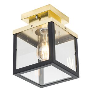 Qazqa - Industrial outdoor ceiling lamp black with gold - Rotterdam - Gold/Messing