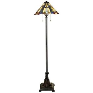 Inglenook - 2 Light Floor Lamp Bronze, Tiffany Glass, E27 - Elstead