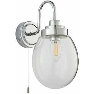 LOOPS IP44 Bathroom Wall Light Chrome & Round Clear Glass Modern Curved Arm Oval Lamp